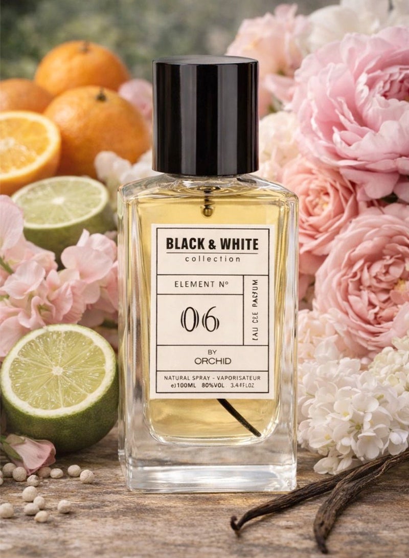 Orchid Black and White Element N.06 Pour Femme Eau de Parfum 100ml for Women | Long Lasting Floral Citrus Perfume with Bergamot, Mandarin & Sweet Pea Notes | Luxury Feminine Fragrance with Peony, Rose & White Musk Base - Image 1